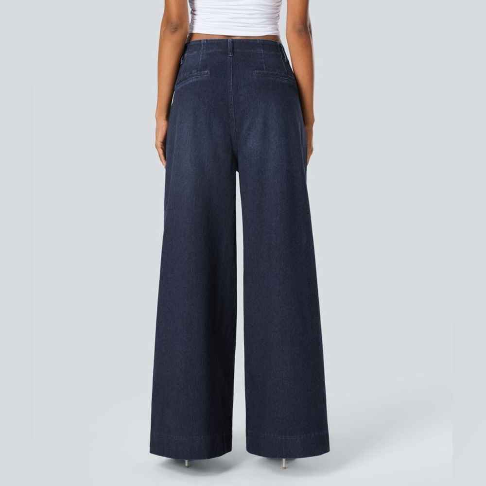 Halara Flex High Waisted Pockets Washed Casual Wide Leg Jeans - Picture 4 of 11